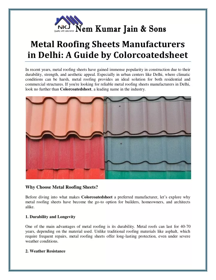 metal roofing sheets manufacturers in delhi