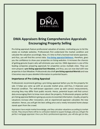 Dma Appraisers Bring Comprehensive Appraisals Encouraging Property Selling