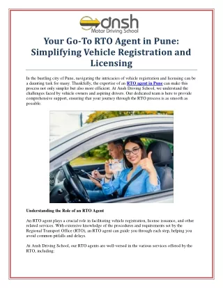 Reliable RTO Agent in Pune: Your Trusted Partner for Hassle-Free Vehicle Registr