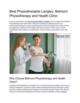 Best Physiotherapist Langley_ Belmont Physiotherapy and Health Clinic