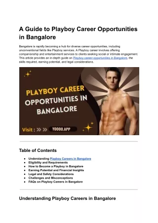 A Guide to Playboy Career Opportunities in Bangalore