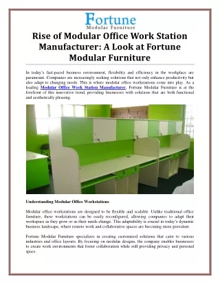 Rise of Modular Office Work Station Manufacturer