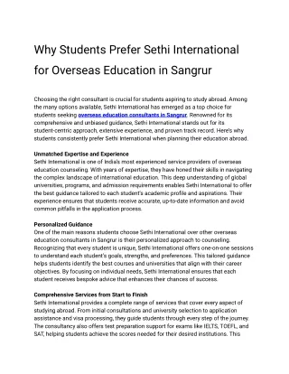 Why Choose Sethi International for Study Abroad