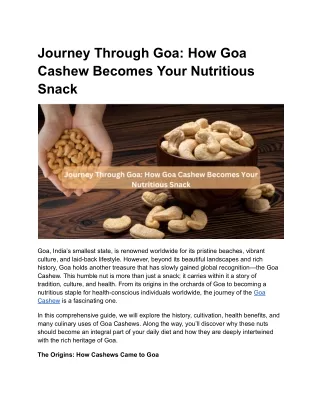 Journey Through Goa: How Goa Cashew Becomes Your Nutritious Snack