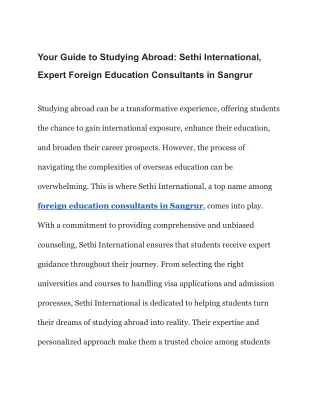 Leading Foreign Education Consultant in Sangrur