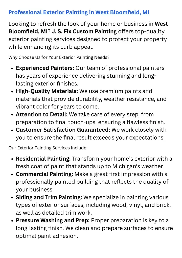 professional exterior painting in west bloomfield