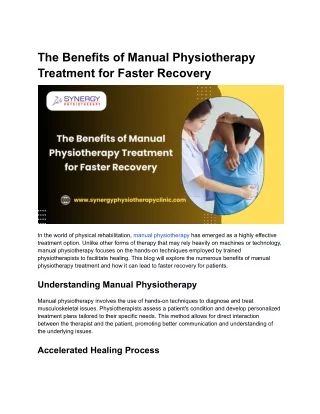 The Benefits of Manual Physiotherapy Treatment for Faster Recovery