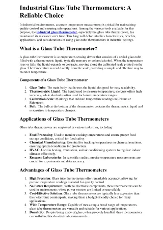 Industrial Glass Tube Thermometers