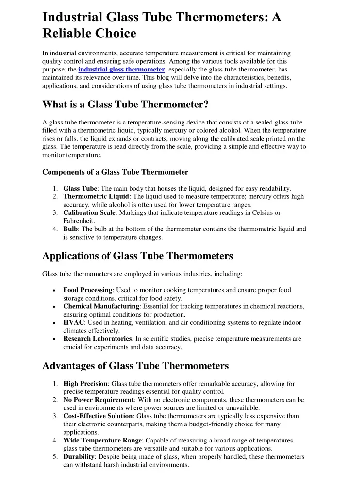 industrial glass tube thermometers a reliable