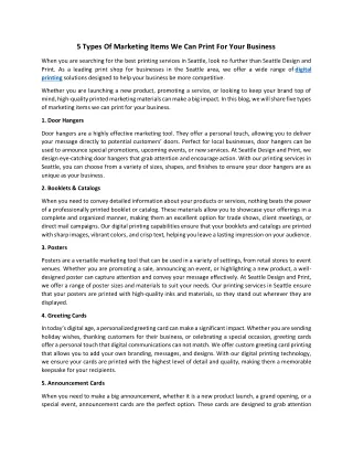 5 Types Of Marketing Items We Can Print For Your Business