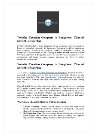 Website Creation Company in Bangalore Channel Softechs Expertise