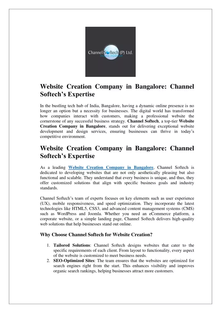 website creation company in bangalore channel