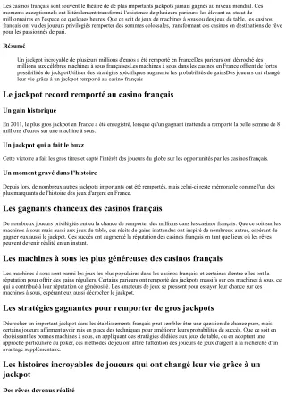 Des victoires de jackpot spectaculaires dans les casinos français