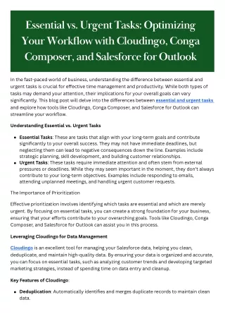 Essential vs. Urgent Tasks Optimizing Your Workflow with Cloudingo, Conga Composer, and Salesforce for Outlook