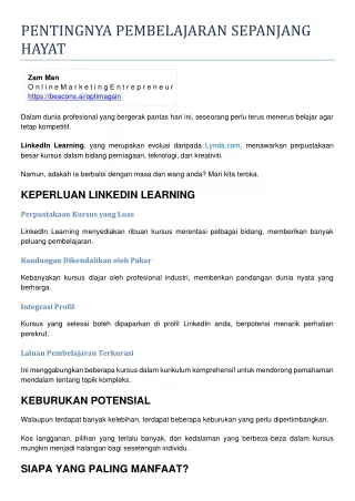 PENTINGNYA PEMBELAJARAN SEPANJANG HAYAT