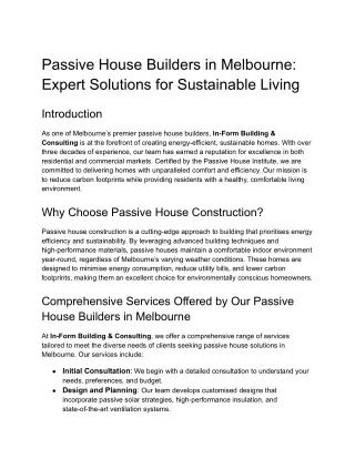 Transform Your Home with Melbourne’s Leading Passive House Builders