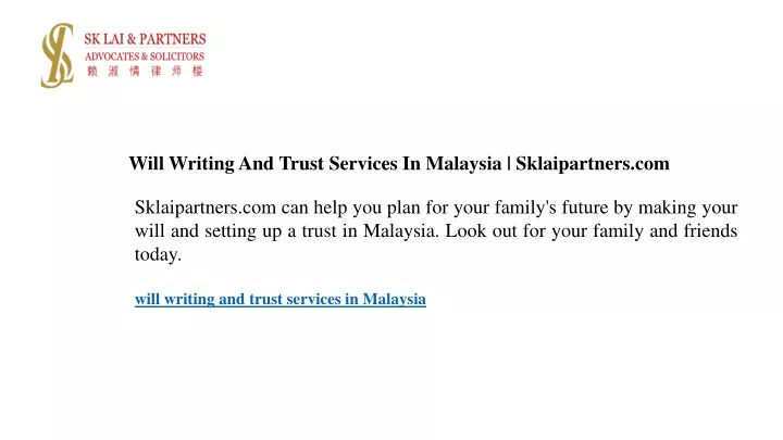 will writing and trust services in malaysia