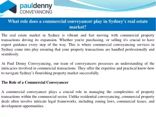 What role does a commercial conveyancer play in Sydney's real estate market?