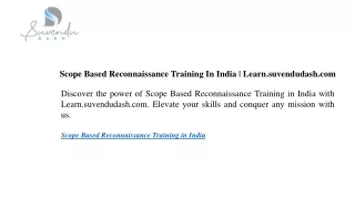 Scope Based Reconnaissance Training In India Learn.suvendudash.com