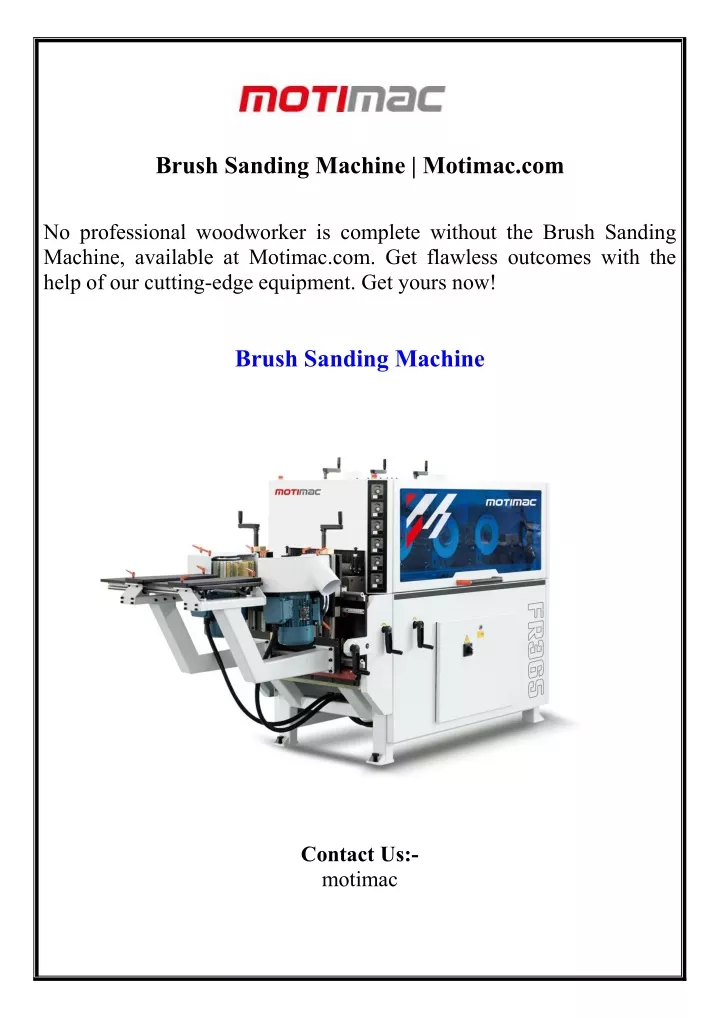 brush sanding machine motimac com