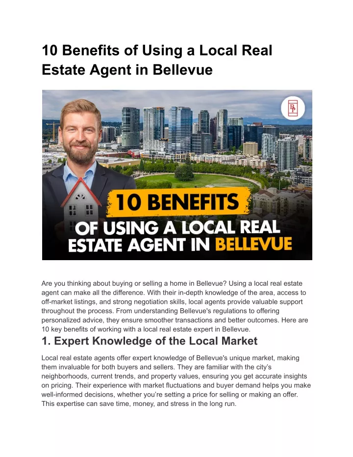 10 benefits of using a local real estate agent