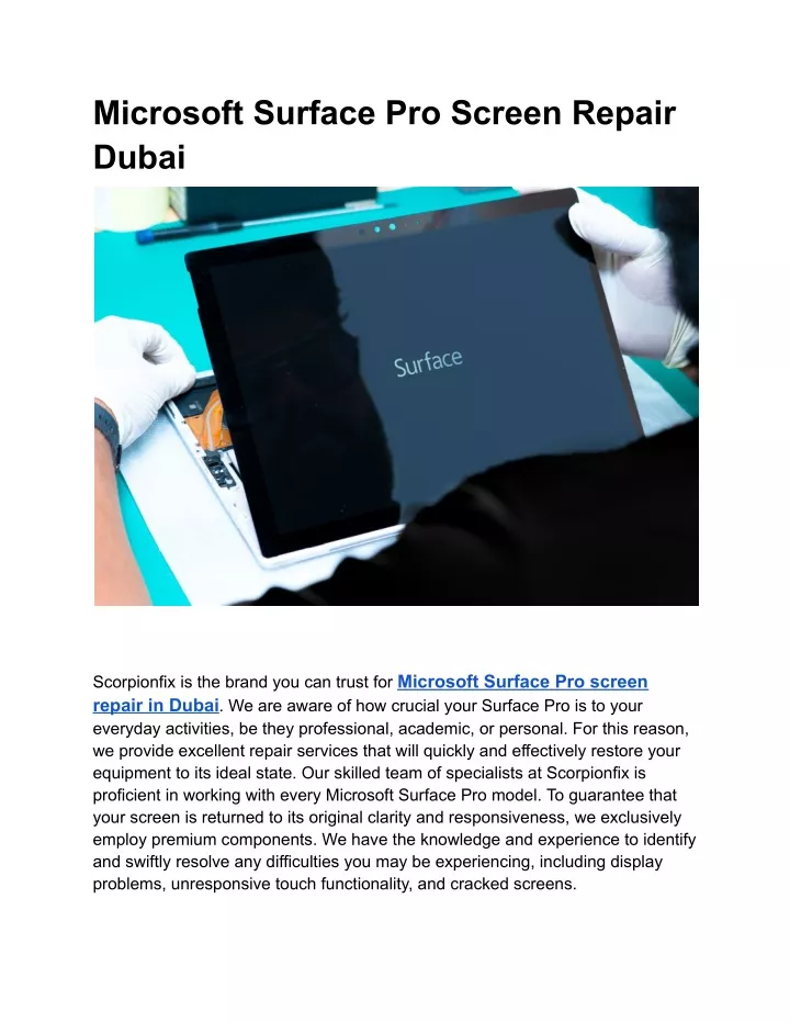 microsoft surface pro screen repair dubai