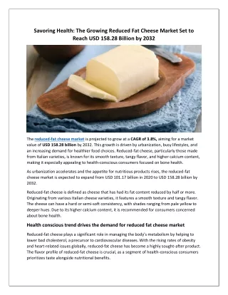 Reduced Fat Cheese Market