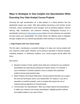 Ways to Gain Insights into specialization working on data analyst course projects
