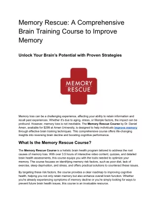 Memory Rescue A Comprehensive Brain Training Course to Improve Memory