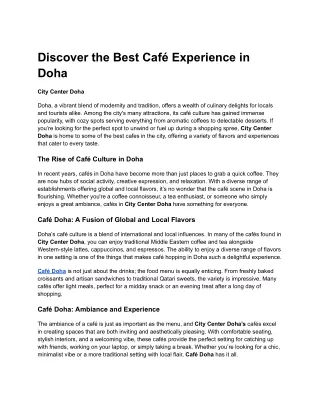 Discover the Best Café Experience in Doha