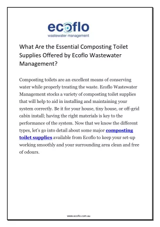 What Are the Essential Composting Toilet Supplies Offered by Ecoflo Wastewater Management
