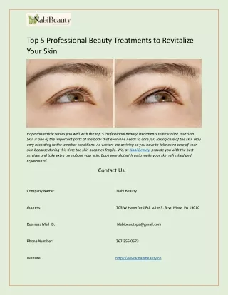 Top 5 Professional Beauty Treatments to Revitalize Your Skin