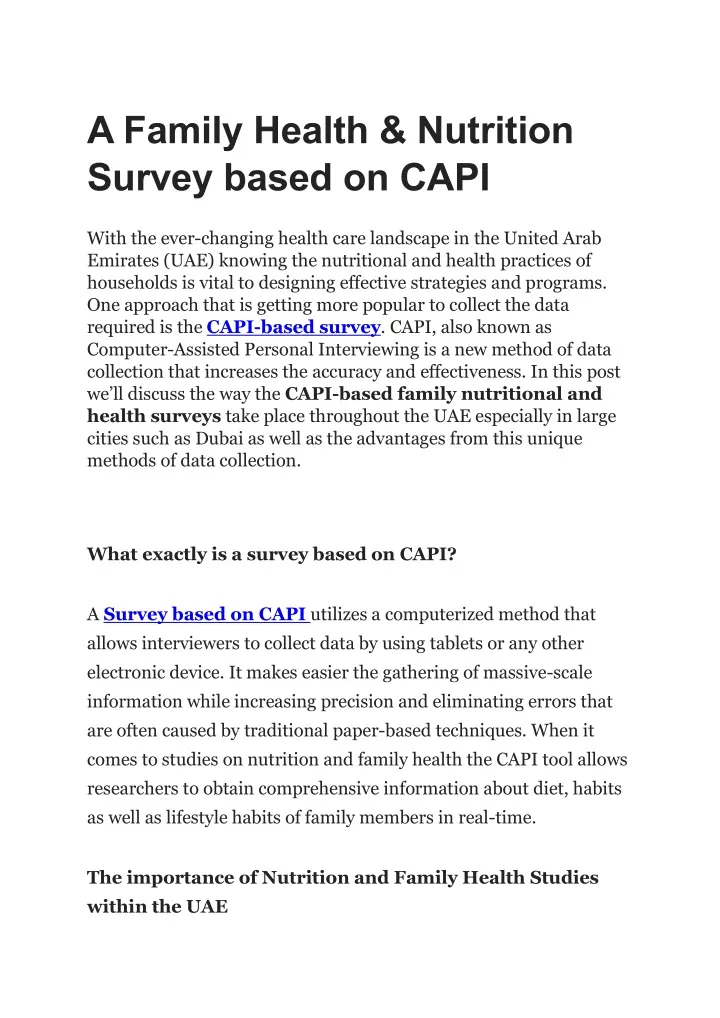 a family health nutrition survey based on capi