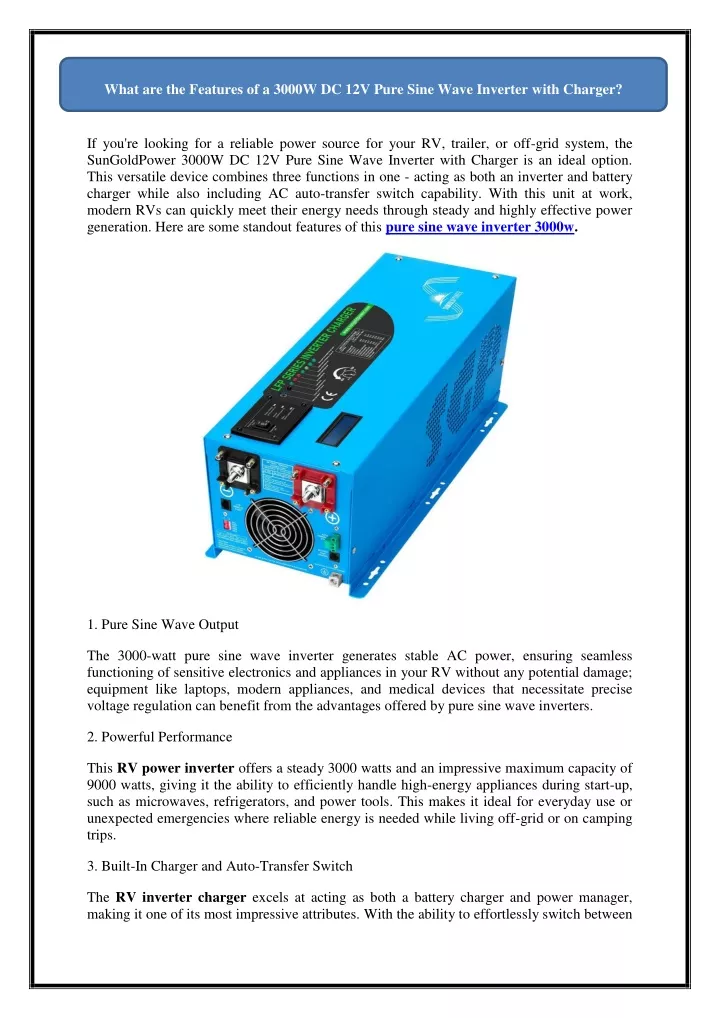 what are the features of a 3000w dc 12v pure sine