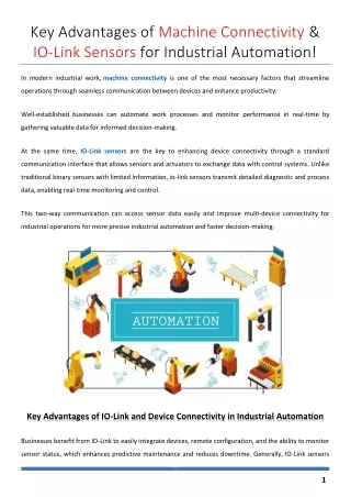 Key Advantages of Machine Connectivity & IO-Link Sensors for Industrial Automation!