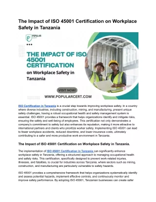 The Impact of ISO 45001 Certification on Workplace Safety in Tanzania