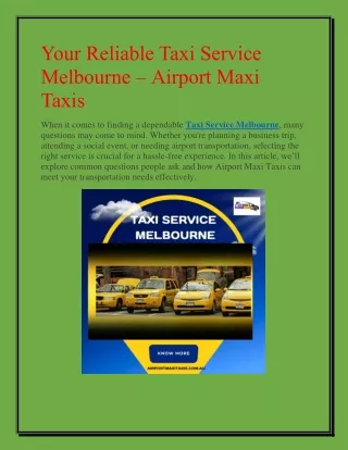 Your Reliable Taxi Service Melbourne Airport Maxi Taxis