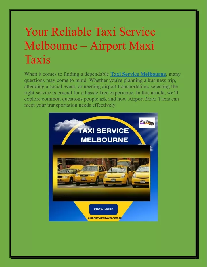 your reliable taxi service melbourne airport maxi