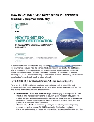 How to Get ISO 13485 Certification in Tanzania’s Medical Equipment Industry