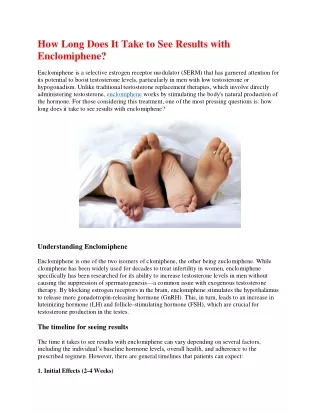 How Long Does It Take to See Results with Enclomiphene.