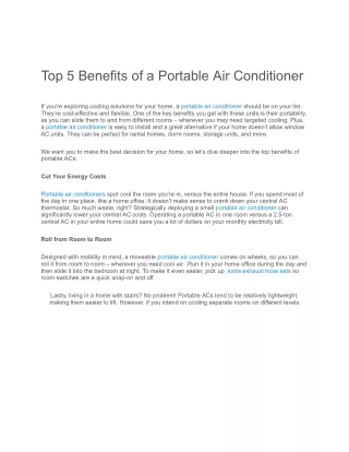 Top 5 Benefits of a Portable Air Conditioner