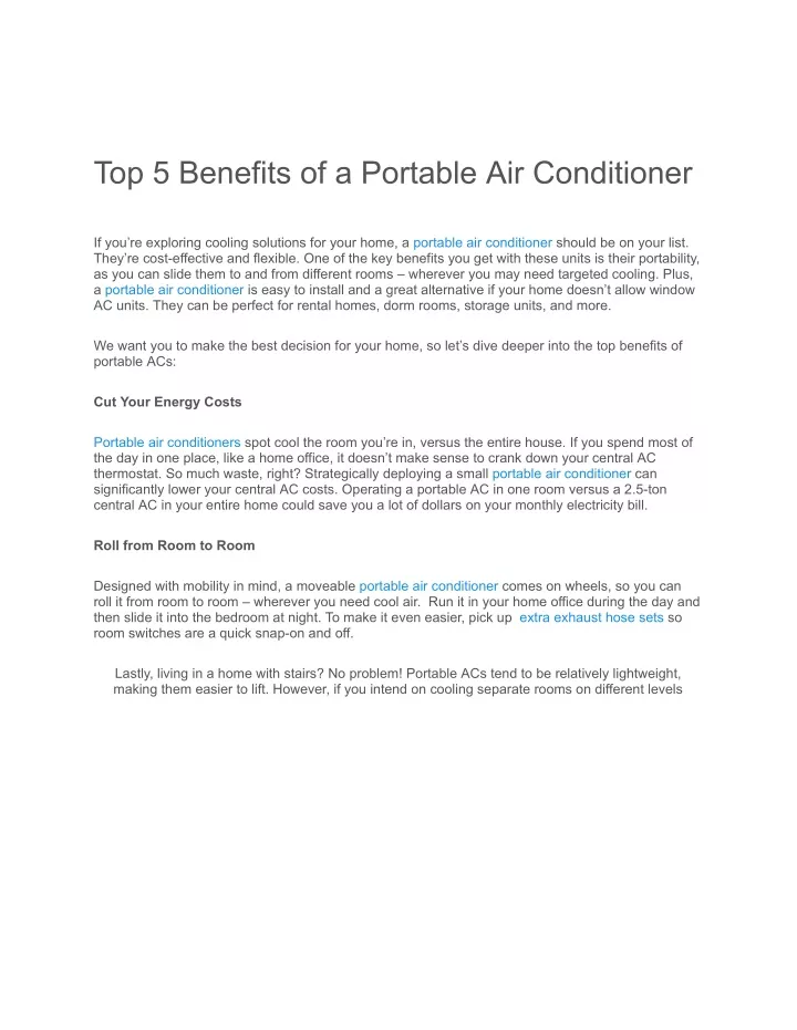 top 5 benefits of a portable air conditioner