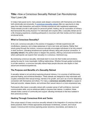 How a Conscious Sexuality Retreat Can Revolutionize Your Love Life