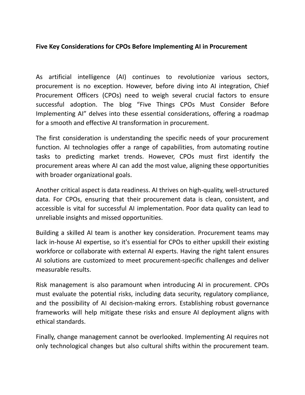 PPT - Five Key Considerations for CPOs Before Implementing AI in ...