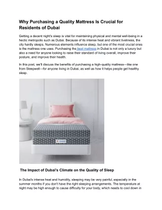 Why Purchasing a Quality Mattress Is Crucial for Residents of Dubai