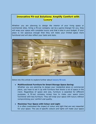 Innovative Fit-out Solutions: Amplify Comfort with Luxury