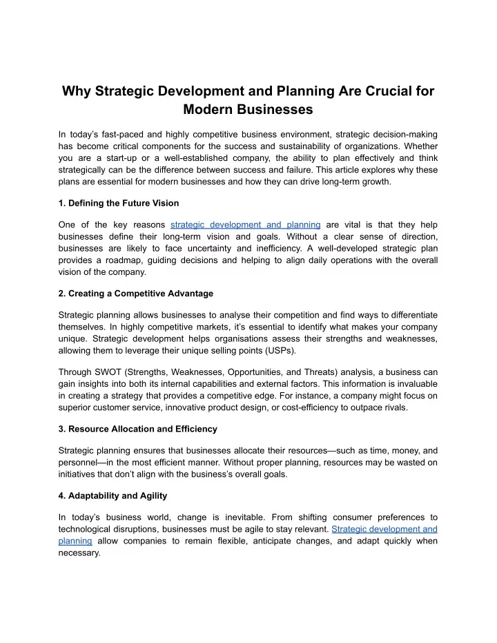 why strategic development and planning