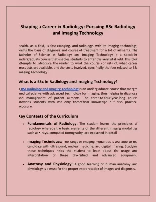 Shaping a Career in Radiology Pursuing BSc Radiology and Imaging Technology