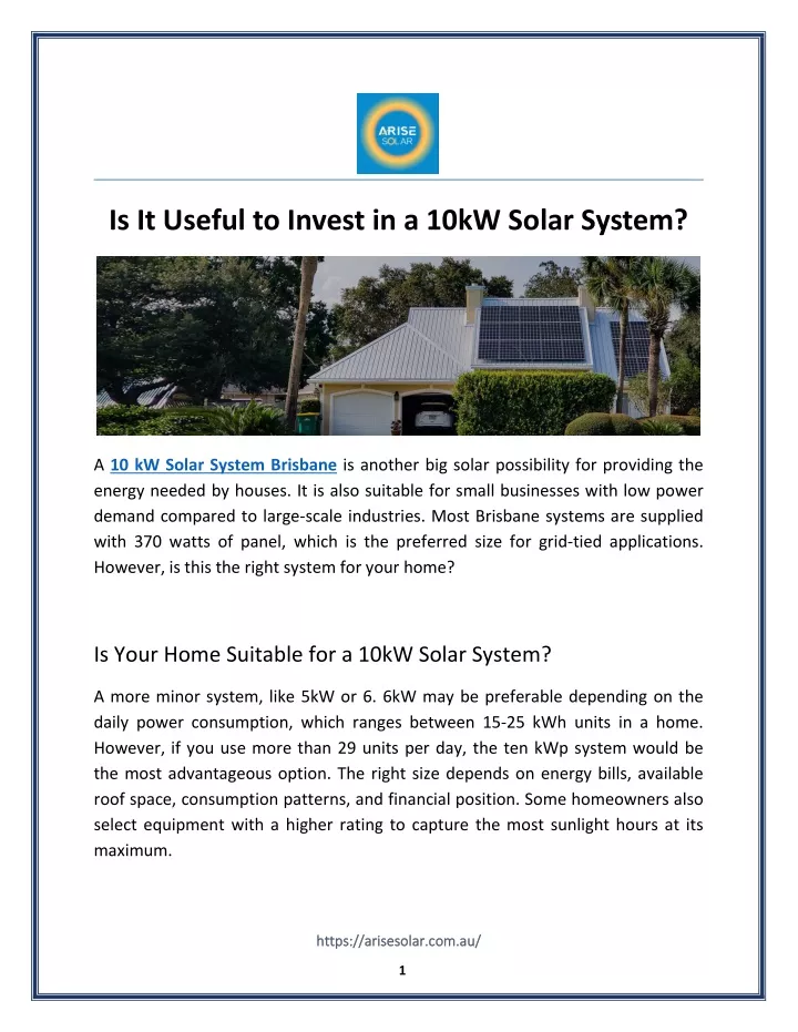 is it useful to invest in a 10kw solar system