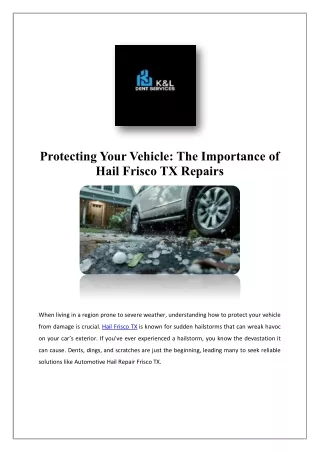 Hail Plano Tx | K&L Dent Services